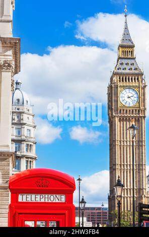Big Ben et Red Phone Box, Londres, Angleterre, Royaume-Uni Banque D'Images