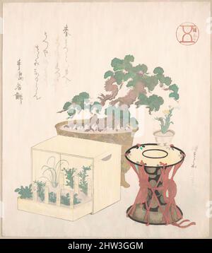 Art inspiré du tambour de pin en pot et de sept herbes plantées dans une boîte, 18th–19th Century, Japon, imprimé polychrome (suribono); encre et couleur sur papier, 8 3/8 x 7 5/16 po. (21,3 x 18,6 cm), Prints, Sunayama Gosei (japonais, 18th–19th siècle, oeuvres classiques modernisées par Artotop avec une touche de modernité. Formes, couleur et valeur, impact visuel accrocheur sur l'art émotions par la liberté d'œuvres d'art d'une manière contemporaine. Un message intemporel qui cherche une nouvelle direction créative. Artistes qui se tournent vers le support numérique et créent le NFT Artotop Banque D'Images