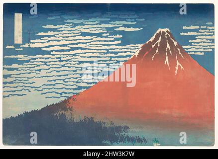 Art inspiré par 冨嶽三十六景 凱風快晴, South Wind, Clear Sky (Gaifū kaisei), également connu sous le nom de Red Fuji, de la série trente-six vues du Mont Fuji (Fugaku sanjūrokkei), période Edo (1615–1868), ca. 1830–32, Japon, imprimé polychrome sur bois ; encre et couleur sur papier, Oban 10 x 14 7/8 po. (25,4 x, œuvres classiques modernisées par Artotop avec une touche de modernité. Formes, couleur et valeur, impact visuel accrocheur sur l'art émotions par la liberté d'œuvres d'art d'une manière contemporaine. Un message intemporel qui cherche une nouvelle direction créative. Artistes qui se tournent vers le support numérique et créent le NFT Artotop Banque D'Images