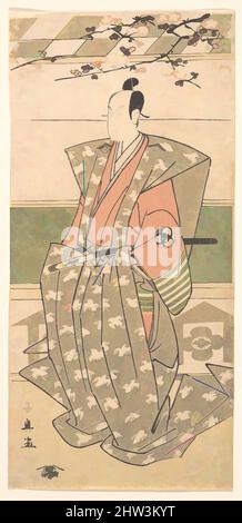 Art inspiré par l'acteur Bando Mitsugoro II dans des robes de cérémonie avec Kamishimo, période Edo (1615–1868), 1751–1788, Japon, impression de blocs de bois polychrome; encre et couleur sur papier, 12 1/8 x 5 7/8 cm (30,8 x 14,9 cm), Prints, Eishōsai Chōki (japonais, actif fin 18th–début 19th siècle, oeuvres classiques modernisées par Artotop avec une touche de modernité. Formes, couleur et valeur, impact visuel accrocheur sur l'art émotions par la liberté d'œuvres d'art d'une manière contemporaine. Un message intemporel qui cherche une nouvelle direction créative. Artistes qui se tournent vers le support numérique et créent le NFT Artotop Banque D'Images