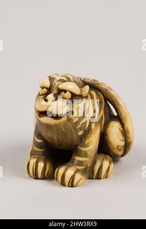 Art inspiré par Netsuke de tigre assis, queue reposant sur son dos, période Edo (1615–1868), Japon, Ivoire, H. 1 3/8 in. (3,5 cm) ; avec 1 3/8 po (3,5 cm) ; L. 1 5/8 po. (4,1 cm), Netsuke, oeuvres classiques modernisées par Artotop avec une touche de modernité. Formes, couleur et valeur, impact visuel accrocheur sur l'art émotions par la liberté d'œuvres d'art d'une manière contemporaine. Un message intemporel qui cherche une nouvelle direction créative. Artistes qui se tournent vers le support numérique et créent le NFT Artotop Banque D'Images