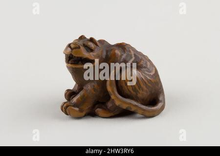 Art inspiré par Netsuke de tigre assis avec queue maudit à ses côtés, début du 19th siècle, Japon, bois; incrustation en laiton et corne, H. 1 3/16 in. (3 cm) ; avec 1 7/8 po (4,8 cm), Netsuke, Minkō (japonais, env. 1735–1816, œuvres classiques modernisées par Artotop avec une touche de modernité. Formes, couleur et valeur, impact visuel accrocheur sur l'art émotions par la liberté d'œuvres d'art d'une manière contemporaine. Un message intemporel qui cherche une nouvelle direction créative. Artistes qui se tournent vers le support numérique et créent le NFT Artotop Banque D'Images