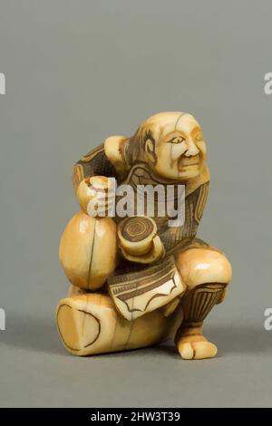 Art inspiré par Netsuke of Man assis sur un rondin tenant une bouteille et une coupe, 19th Century, Japon, Ivoire, H. 1 1/2 in. (3,8 cm) ; avec 1 po (2,5 cm), Netsuke, oeuvres classiques modernisées par Artotop avec une touche de modernité. Formes, couleur et valeur, impact visuel accrocheur sur l'art émotions par la liberté d'œuvres d'art d'une manière contemporaine. Un message intemporel qui cherche une nouvelle direction créative. Artistes qui se tournent vers le support numérique et créent le NFT Artotop Banque D'Images