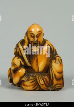 Art inspiré par Netsuke de figure assise de l'ancien homme avec un chien, 19th siècle, Japon, Ivoire, H. 1 1/4 in. (3,2 cm), Netsuke, oeuvres classiques modernisées par Artotop avec une touche de modernité. Formes, couleur et valeur, impact visuel accrocheur sur l'art émotions par la liberté d'œuvres d'art d'une manière contemporaine. Un message intemporel qui cherche une nouvelle direction créative. Artistes qui se tournent vers le support numérique et créent le NFT Artotop Banque D'Images