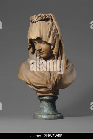 Art inspiré par le buste d'une fille voilée et couronnée de fleurs, ca. 1779, français, Terracotta2014, total (sans socle) : 18 × 12 1/2 × 11 po. (45,7 × 31,8 × 27,9 cm) ; Socle : 5 x 6 1/2 po. (12,7 x 16,5 cm), Sculpture, Pierre Julien (français, St-Paulien, près du Puy-en-Velay 1731–1804, oeuvres classiques modernisées par Artotop avec une touche de modernité. Formes, couleur et valeur, impact visuel accrocheur sur l'art émotions par la liberté d'œuvres d'art d'une manière contemporaine. Un message intemporel qui cherche une nouvelle direction créative. Artistes qui se tournent vers le support numérique et créent le NFT Artotop Banque D'Images