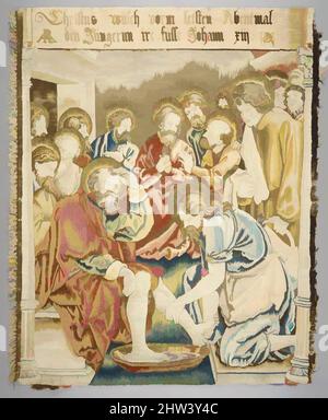 Art inspiré par le Christ lavant les pieds de ses disciples d'un ensemble de la passion, la marque de Weaver non identifiée (ICM), et la marque de Weaver non identifiée (AR), 1595, allemand, Alsace, éventuellement Strasbourg, Laine, soie, fil métallique (20 fils de chaîne par pouce, 8 par cm), 39 1/2 x 29 3/4 po. (100, œuvres classiques modernisées par Artotop avec une touche de modernité. Formes, couleur et valeur, impact visuel accrocheur sur l'art émotions par la liberté d'œuvres d'art d'une manière contemporaine. Un message intemporel qui cherche une nouvelle direction créative. Artistes qui se tournent vers le support numérique et créent le NFT Artotop Banque D'Images