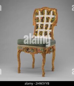 Art inspiré par une chaise de côté (un de quatre) (partie d'un ensemble), ca. 1763–64, allemand, Würzburg, bois de limbe sculpté, peint et doré; coussin en velours de soie (non d'origine), 39 1/2 x 19 1/4 x 17 1/2 po (100,3 x 48,9 x 44,5cm), mobilier en bois, canapés et chaises illustrés ici, oeuvres classiques modernisées par Artotop avec une touche de modernité. Formes, couleur et valeur, impact visuel accrocheur sur l'art émotions par la liberté d'œuvres d'art d'une manière contemporaine. Un message intemporel qui cherche une nouvelle direction créative. Artistes qui se tournent vers le support numérique et créent le NFT Artotop Banque D'Images