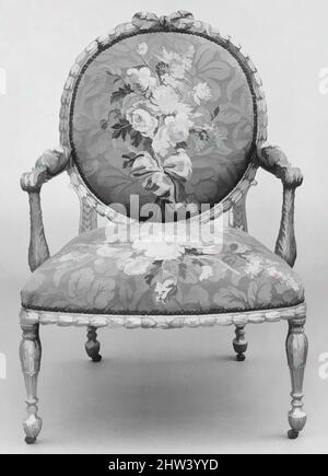 Art inspiré par Armchair (un des six), 1769–71, britannique et français, bois de fruit doré; laine et soie (22-24 gauchines par pouce, 9-10 par centimètre), 41 1/2 × 28 × 29 po. (105,4 × 71,1 × 73,7 cm), mobilier en bois, John Mayhew (britannique, 1736–1811) et William Ince (britannique, œuvres classiques modernisées par Artotop avec une touche de modernité. Formes, couleur et valeur, impact visuel accrocheur sur l'art émotions par la liberté d'œuvres d'art d'une manière contemporaine. Un message intemporel qui cherche une nouvelle direction créative. Artistes qui se tournent vers le support numérique et créent le NFT Artotop Banque D'Images