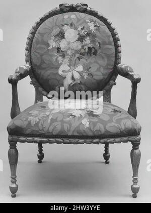 Art inspiré par Armchair (un des six), 1769–71, britannique et français, bois de fruit doré; laine et soie (22-24 gauchines par pouce, 9-10 par centimètre), 41 3/4 × 28 1/2 × 27 po. (106 × 72,4 × 68,6 cm), mobilier en bois, John Mayhew (britannique, 1736–1811) et William Ince (britannique, œuvres classiques modernisées par Artotop avec une touche de modernité. Formes, couleur et valeur, impact visuel accrocheur sur l'art émotions par la liberté d'œuvres d'art d'une manière contemporaine. Un message intemporel qui cherche une nouvelle direction créative. Artistes qui se tournent vers le support numérique et créent le NFT Artotop Banque D'Images