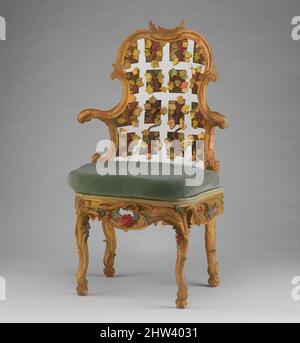 Art inspiré par Armchair (un de deux) (partie d'un ensemble), ca. 1763–64, allemand, Würzburg, bois de limbe sculpté, peint et doré; coussin en velours de soie (non d'origine), 44 x 26 x 21 po (111,8 x 66 x 53,3cm), mobilier en bois, les canapés et les chaises illustrés ici ont été faits pour, les œuvres classiques modernisées par Artotop avec un peu de modernité. Formes, couleur et valeur, impact visuel accrocheur sur l'art émotions par la liberté d'œuvres d'art d'une manière contemporaine. Un message intemporel qui cherche une nouvelle direction créative. Artistes qui se tournent vers le support numérique et créent le NFT Artotop Banque D'Images