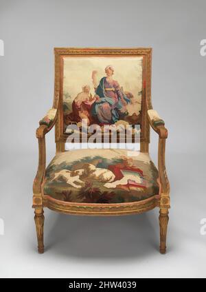 Art inspiré par Armchair, conçu ca. 1786, tissé 1790–91; cadre de chaise deuxième moitié 19th siècle, français, Beauvais, bois sculpté et doré; laine, soie, total: 37 3/4 × 27 × 24 po. (95,9 × 68,6 × 61 cm), d'après une composition de Jean Jacques François le Barbier (français, Rouen 1738–1826), oeuvres classiques modernisées par Artotop avec un peu de modernité. Formes, couleur et valeur, impact visuel accrocheur sur l'art émotions par la liberté d'œuvres d'art d'une manière contemporaine. Un message intemporel qui cherche une nouvelle direction créative. Artistes qui se tournent vers le support numérique et créent le NFT Artotop Banque D'Images