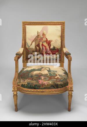 Art inspiré par Armchair, conçu ca. 1786, tissé 1790–91; cadre de chaise deuxième moitié 19th siècle, français, Beauvais, bois sculpté et doré; laine, soie, total: 37 3/4 × 27 × 24 po. (95,9 × 68,6 × 61 cm), d'après une composition de Jean Jacques François le Barbier (français, Rouen 1738–1826), oeuvres classiques modernisées par Artotop avec un peu de modernité. Formes, couleur et valeur, impact visuel accrocheur sur l'art émotions par la liberté d'œuvres d'art d'une manière contemporaine. Un message intemporel qui cherche une nouvelle direction créative. Artistes qui se tournent vers le support numérique et créent le NFT Artotop Banque D'Images