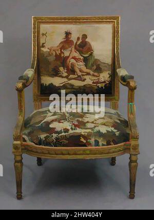 Art inspiré par Armchair, conçu ca. 1786, tissé 1790–91; cadre de chaise deuxième moitié 19th siècle, français, Beauvais, bois sculpté et doré; laine, soie, total: 37 3/4 × 27 × 24 po. (95,9 × 68,6 × 61 cm), d'après une composition de Jean Jacques François le Barbier (français, Rouen 1738–1826), oeuvres classiques modernisées par Artotop avec un peu de modernité. Formes, couleur et valeur, impact visuel accrocheur sur l'art émotions par la liberté d'œuvres d'art d'une manière contemporaine. Un message intemporel qui cherche une nouvelle direction créative. Artistes qui se tournent vers le support numérique et créent le NFT Artotop Banque D'Images