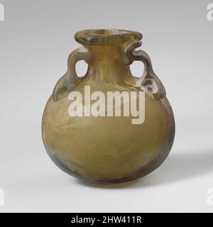 Art inspiré par les aryballos en verre (bouteille d'huile), impérial, de la mi-1st à 3rd siècle A.D., romain, verre; soufflé, 2 5/8 po (6,7 cm), bouteille d'huile à parois épaisses en verre jaune translucide vert ; poignées de la même couleur. Rebord replié, à l'intérieur et aplati sur le dessus; col cylindrique, évasé, les œuvres classiques modernisées par Artotop avec une touche de modernité. Formes, couleur et valeur, impact visuel accrocheur sur l'art émotions par la liberté d'œuvres d'art d'une manière contemporaine. Un message intemporel qui cherche une nouvelle direction créative. Artistes qui se tournent vers le support numérique et créent le NFT Artotop Banque D'Images