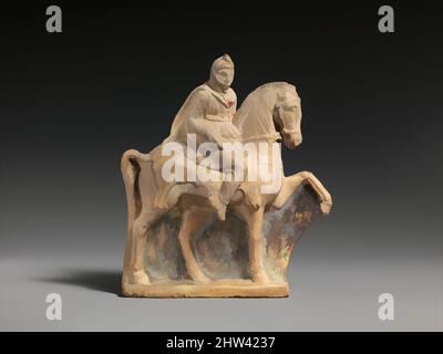 Art inspiré par la statuette en terre cuite d'un cavalier, hellénistique précoce, 3rd siècle avant J.-C., chypriote, terre cuite; Moulé, H. 7 3/16 po. (18,3 cm), terracottas, de nombreuses figurines équestres ont été trouvées sur Chypre; elles représentent une variété de figures, y compris les Dioskouroi, les Amazones, les œuvres classiques modernisées par Artotop avec un peu de modernité. Formes, couleur et valeur, impact visuel accrocheur sur l'art émotions par la liberté d'œuvres d'art d'une manière contemporaine. Un message intemporel qui cherche une nouvelle direction créative. Artistes qui se tournent vers le support numérique et créent le NFT Artotop Banque D'Images