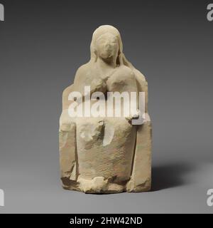 Art inspiré par la statuette Limestone d'un votataire femelle assis, archaïque, fin du 6th siècle av. J.-C., chypriote, calcaire, globalement: H.:10 x W.:5 3/4 x D.:3 3/4 po. (25,4 x 14,6 x 9,5 cm), Sculpture en pierre, figure féminine assise portant un voile et un collier lourd, oeuvres classiques modernisées par Artotop avec une touche de modernité. Formes, couleur et valeur, impact visuel accrocheur sur l'art émotions par la liberté d'œuvres d'art d'une manière contemporaine. Un message intemporel qui cherche une nouvelle direction créative. Artistes qui se tournent vers le support numérique et créent le NFT Artotop Banque D'Images