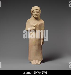 Art inspiré par la statuette Limestone d'un votataire femelle tenant une fleur, archaïque, début du 5th siècle avant J.-C., chypriote, calcaire, général :H.: 12 11/16 x W.:4 1/4 x D.:2 3/8 po. (32,2 x 10,8 x 6 cm), Sculpture de pierre, votarie femelle tenant une fleur, oeuvres classiques modernisées par Artotop avec une touche de modernité. Formes, couleur et valeur, impact visuel accrocheur sur l'art émotions par la liberté d'œuvres d'art d'une manière contemporaine. Un message intemporel qui cherche une nouvelle direction créative. Artistes qui se tournent vers le support numérique et créent le NFT Artotop Banque D'Images