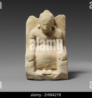 Art inspiré par la statuette Limestone d'un votaire mâle sans barbes assis avec un casque, archaïque, première moitié du 6th siècle av. J.-C., chypriote, calcaire, général :H.: 4 1/4 x O.:2 1/2 x D.:1 5/8 po. (10,8 x 6,4 x 4,1 cm), Sculpture de pierre, la petite figure est assise sur une chaise à haut dossier, les œuvres classiques modernisées par Artotop avec une touche de modernité. Formes, couleur et valeur, impact visuel accrocheur sur l'art émotions par la liberté d'œuvres d'art d'une manière contemporaine. Un message intemporel qui cherche une nouvelle direction créative. Artistes qui se tournent vers le support numérique et créent le NFT Artotop Banque D'Images