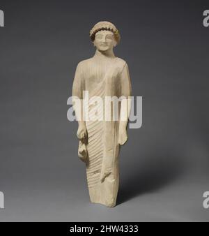 Art inspiré par la statuette Limestone d'un votaire mâle sans barbes avec un filet, classique, 575–550 av. J.-C., chypriote, calcaire, Total : 24 1/2 x 7 1/2 x 4 1/2 pouces (62,2 x 19,1 x 11,4 cm), Sculpture en pierre, Homme avec chiton et himation tenant un oiseau, oeuvres classiques modernisées par Artotop avec une touche de modernité. Formes, couleur et valeur, impact visuel accrocheur sur l'art émotions par la liberté d'œuvres d'art d'une manière contemporaine. Un message intemporel qui cherche une nouvelle direction créative. Artistes qui se tournent vers le support numérique et créent le NFT Artotop Banque D'Images