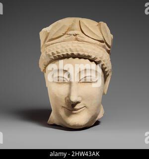 Art inspiré par Limestone tête d'un votaire mâle sans barbes avec une couronne de feuilles, 2nd quart du 5th siècle avant J.-C., Cypriote, Limestone, total: 6 1/2 x 4 5/8 x 5 1/2 po. (16,5 x 11,7 x 14 cm), Sculpture de pierre, oeuvres classiques modernisées par Artotop avec une touche de modernité. Formes, couleur et valeur, impact visuel accrocheur sur l'art émotions par la liberté d'œuvres d'art d'une manière contemporaine. Un message intemporel qui cherche une nouvelle direction créative. Artistes qui se tournent vers le support numérique et créent le NFT Artotop Banque D'Images