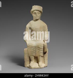 Art inspiré par la statuette Limestone d'un votaire mâle sans barbes assis, classique, 2nd moitié du 5th siècle avant J.-C., chypriote, calcaire, total: 11 3/4 x 4 1/2 x 3 1/4 po. (29,8 x 11,4 x 8,3 cm), Sculpture en pierre, figure assise portant une tunique et une couronne, œuvres classiques modernisées par Artotop avec une touche de modernité. Formes, couleur et valeur, impact visuel accrocheur sur l'art émotions par la liberté d'œuvres d'art d'une manière contemporaine. Un message intemporel qui cherche une nouvelle direction créative. Artistes qui se tournent vers le support numérique et créent le NFT Artotop Banque D'Images