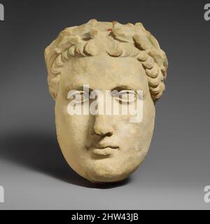 Art inspiré par Limestone tête de votary mâle sans barbus, Hellénistique tardif, 2nd siècle avant J.-C. (?), Cypriote, Limestone, total: 8 1/2 x 7 x 4 3/4 po. (21,6 x 17,8 x 12,1 cm), Sculpture en pierre, Figure avec couronne de feuilles, oeuvres classiques modernisées par Artotop avec une touche de modernité. Formes, couleur et valeur, impact visuel accrocheur sur l'art émotions par la liberté d'œuvres d'art d'une manière contemporaine. Un message intemporel qui cherche une nouvelle direction créative. Artistes qui se tournent vers le support numérique et créent le NFT Artotop Banque D'Images