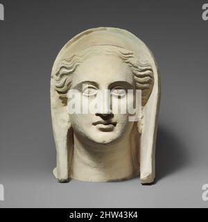 Art inspiré par Limestone tête d'un votary femelle voilé, Hellenistic tardif ou républicain, 1st moitié du 2nd siècle avant J.-C., Cypriote, Limestone, total: 10 3/4 x 10 1/2 x 11 po. (27,3 x 26,7 x 27,9 cm), Sculpture en pierre, tête de femme avec voile, avant et boucle d'oreille, oeuvres classiques modernisées par Artotop avec une touche de modernité. Formes, couleur et valeur, impact visuel accrocheur sur l'art émotions par la liberté d'œuvres d'art d'une manière contemporaine. Un message intemporel qui cherche une nouvelle direction créative. Artistes qui se tournent vers le support numérique et créent le NFT Artotop Banque D'Images