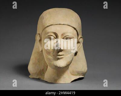 Art inspiré par la tête de calcaire d'un mâle barbu avec une adresse simple, archaïque, 2nd quart du 6th siècle avant J.-C., chypriote, calcaire, total: 11 1/4 x 9 3/4 x 8 3/4 po. (28,6 x 24,8 x 22,2 cm), Sculpture de pierre, tête de barbe en adresse de couverture, œuvres classiques modernisées par Artotop avec une touche de modernité. Formes, couleur et valeur, impact visuel accrocheur sur l'art émotions par la liberté d'œuvres d'art d'une manière contemporaine. Un message intemporel qui cherche une nouvelle direction créative. Artistes qui se tournent vers le support numérique et créent le NFT Artotop Banque D'Images