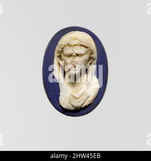 Art inspiré par le médaillon de verre Cameo de l'empereur Auguste, début impérial, Augustan, début du 1st siècle A.D., romain, verre; moulé en deux couches, H.: 1 11/16 x 1 1/4 x 1/2 po. (4,4 x 3,1 x 1,3 cm), verre, bleu cobalt mat, bleu foncé, presque opaque et noir, et blanc opaque, les œuvres classiques modernisées par Artotop avec une touche de modernité. Formes, couleur et valeur, impact visuel accrocheur sur l'art émotions par la liberté d'œuvres d'art d'une manière contemporaine. Un message intemporel qui cherche une nouvelle direction créative. Artistes qui se tournent vers le support numérique et créent le NFT Artotop Banque D'Images