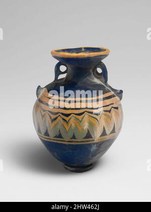 Art inspiré par les aryballos en verre (flacon de parfum), classique, fin du 6th–5th siècle avant J.-C., grec, Méditerranée orientale, verre ; forme centrale, Groupe I, H. 2 3/4 po (7 cm), verre, bleu cobalt translucide, avec poignées de même couleur; traînées en jaune opaque et bleu turquoise opaque. Broad, Classic œuvres modernisées par Artotop avec une touche de modernité. Formes, couleur et valeur, impact visuel accrocheur sur l'art émotions par la liberté d'œuvres d'art d'une manière contemporaine. Un message intemporel qui cherche une nouvelle direction créative. Artistes qui se tournent vers le support numérique et créent le NFT Artotop Banque D'Images