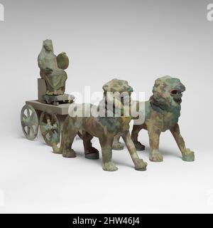 Art inspiré par la statuette de bronze de Cybele sur un chariot dessiné par des lions, 2nd moitié du 2nd siècle A.D., romain, Bronze, total: 12 x 54 3/4in. (30,5 x 139,1cm), bronzes, le groupe représente l'image culte de la déesse Cybele enthroned sur une charrette tirée par deux lions. Spits autrefois, les œuvres classiques modernisées par Artotop avec un peu de modernité. Formes, couleur et valeur, impact visuel accrocheur sur l'art émotions par la liberté d'œuvres d'art d'une manière contemporaine. Un message intemporel qui cherche une nouvelle direction créative. Artistes qui se tournent vers le support numérique et créent le NFT Artotop Banque D'Images