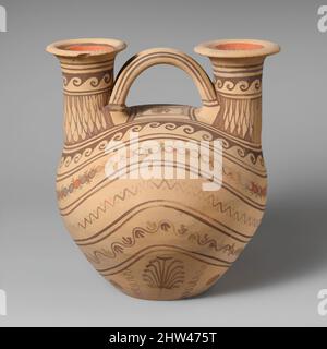 Art inspiré par les askos en terre cuite (fiole) avec deux becs, hellénistique, 3rd siècle avant J.-C., italique indigène, Daunian, Canosan, terre cuite, H. : 8 3/4 po (22,2 cm), les vases, l'ajout d'un deuxième bec et la polychromie plus variée sont des caractéristiques de l'askoi de Daunien tardif, œuvres classiques modernisées par Artotop avec un peu de modernité. Formes, couleur et valeur, impact visuel accrocheur sur l'art émotions par la liberté d'œuvres d'art d'une manière contemporaine. Un message intemporel qui cherche une nouvelle direction créative. Artistes qui se tournent vers le support numérique et créent le NFT Artotop Banque D'Images