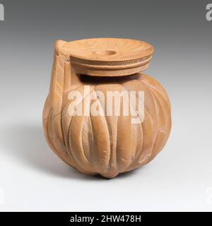 Art inspiré par les aryballos en terre cuite (fiole à huile), archaïque, 7th siècle ou plus tard, grec oriental ?, terre cuite, H.: 2 1/4 po. (5,7 cm), vases, globulaire avec décoration à faible relief; sur la bouche plate, quatre feuilles pointues et nervurées; sur le corps, feuilles pointues et nervurées, œuvres classiques modernisées par Artotop avec une touche de modernité. Formes, couleur et valeur, impact visuel accrocheur sur l'art émotions par la liberté d'œuvres d'art d'une manière contemporaine. Un message intemporel qui cherche une nouvelle direction créative. Artistes qui se tournent vers le support numérique et créent le NFT Artotop Banque D'Images