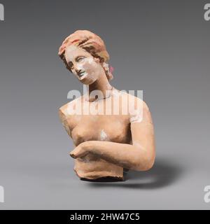 Art inspiré par la statuette en terre cuite fragmentaire d'une femme, hellénistique, 3rd siècle avant J.-C., grec, Attique, Terre cuite, H. : 4 3/16 po (10,6 cm), terracottas, moitié supérieure du corps; fragment, oeuvres classiques modernisées par Artotop avec une touche de modernité. Formes, couleur et valeur, impact visuel accrocheur sur l'art émotions par la liberté d'œuvres d'art d'une manière contemporaine. Un message intemporel qui cherche une nouvelle direction créative. Artistes qui se tournent vers le support numérique et créent le NFT Artotop Banque D'Images