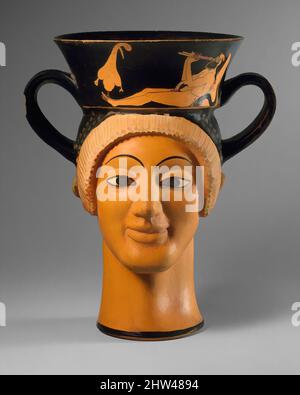 Art inspiré par les kantharos en terre cuite (tasse à boire avec poignées hautes): Deux têtes femelles, archaïque, ca. 490–480 C.-B., grec, Attique, terre cuite ; figure rouge, H. 7 3/4 po (19,7 cm), vases, Obverse, satyr jouant aulos (double flûte), Reverse, satyr jouant krotala (castanets). La forme et, les œuvres classiques modernisées par Artotop avec une touche de modernité. Formes, couleur et valeur, impact visuel accrocheur sur l'art émotions par la liberté d'œuvres d'art d'une manière contemporaine. Un message intemporel qui cherche une nouvelle direction créative. Artistes qui se tournent vers le support numérique et créent le NFT Artotop Banque D'Images