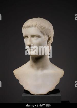 Art inspiré par le buste en marbre de l'empereur Gaius, connu sous le nom de Caligula, au début de l'Impérial, Julio-Claudian, A.D. 37–41, Romain, marbre, H. 20 po. (50,8 cm), Sculpture de pierre, le style de portrait créé pour Auguste a été adopté par sa famille et ses successeurs immédiats afin de souligner, les œuvres classiques modernisées par Artotop avec un peu de modernité. Formes, couleur et valeur, impact visuel accrocheur sur l'art émotions par la liberté d'œuvres d'art d'une manière contemporaine. Un message intemporel qui cherche une nouvelle direction créative. Artistes qui se tournent vers le support numérique et créent le NFT Artotop Banque D'Images