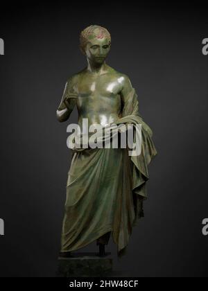 Art inspiré par la statue en bronze d'un garçon aristocratique, Augustan, 27 B.C.–A.D. 14, romain, bronze, 46 1/2 × 20 × 16 1/2 po., 150 lb. (118,1 × 50,8 × 41,9 cm, 68 kg), bronzes, cette statue grandeur nature a été trouvée sur l'île de la Méditerranée orientale de Rhodes, dont les villes grecques anciennes étaient, oeuvres classiques modernisées par Artotop avec un peu de modernité. Formes, couleur et valeur, impact visuel accrocheur sur l'art émotions par la liberté d'œuvres d'art d'une manière contemporaine. Un message intemporel qui cherche une nouvelle direction créative. Artistes qui se tournent vers le support numérique et créent le NFT Artotop Banque D'Images