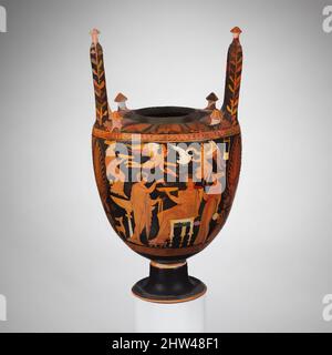 Art inspiré par les gamikos de terre cuite (bocal avec couvercle, pied, et poignées associées aux mariages), classique tardif, ca. 340–320 av. J.-C., grec, sud-italien, Poulien, terre cuite ; Figure rouge, hauteur : 15 1/16 po (38,3 cm), vases, Obverse et inverse, jeunes, femmes, Et Erotes. Une œuvre classique finement modernisée par Artotop avec une touche de modernité. Formes, couleur et valeur, impact visuel accrocheur sur l'art émotions par la liberté d'œuvres d'art d'une manière contemporaine. Un message intemporel qui cherche une nouvelle direction créative. Artistes qui se tournent vers le support numérique et créent le NFT Artotop Banque D'Images