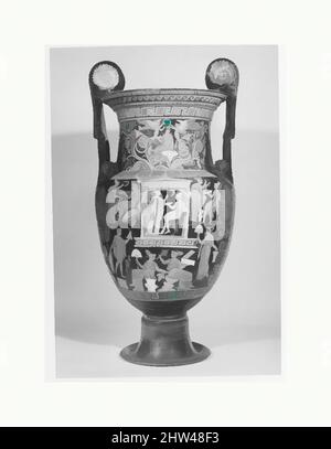 Art inspiré par la terre cuite volute-krater (bol à mélanger), classique tardif, env. 340–320 av. J.-C., grec, sud-italien, Poulien, terre cuite ; Figure rouge, H. avec poignées de 38 3/4 pouces (98,4 cm), vases, A: Huit garrot au tombeau d'un guerrier. Le naiskos contient un groupe de statuaires qui montre un, des œuvres classiques modernisées par Artotop avec un peu de modernité. Formes, couleur et valeur, impact visuel accrocheur sur l'art émotions par la liberté d'œuvres d'art d'une manière contemporaine. Un message intemporel qui cherche une nouvelle direction créative. Artistes qui se tournent vers le support numérique et créent le NFT Artotop Banque D'Images