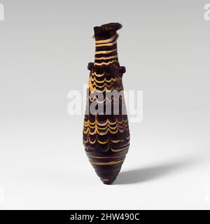 Art inspiré par le verre alabastron (flacon de parfum), hellénistique, 2nd–mi-1st siècle av. J.-C., grec, Méditerranée orientale, verre ; forme centrale, Groupe III, H. : 5 1/16 po (12,8 cm), verre, violet foncé translucide, avec des stries plus claires et rougeâtres; Poignées bleu foncé translucide; sentiers dans, œuvres classiques modernisées par Artotop avec une touche de modernité. Formes, couleur et valeur, impact visuel accrocheur sur l'art émotions par la liberté d'œuvres d'art d'une manière contemporaine. Un message intemporel qui cherche une nouvelle direction créative. Artistes qui se tournent vers le support numérique et créent le NFT Artotop Banque D'Images