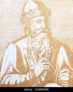 Johannes Gutenberg. Gravure médiévale. Banque D'Images