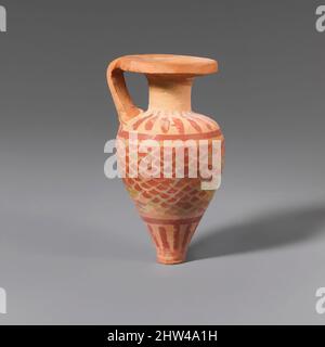 Art inspiré par les aryballos pointés en terre cuite (fiole à huile), Protocorinthian, CA. 640–625 C.-B., grec, Corinthien, terre cuite, H. restauré 2 1/2 po. (6,4 cm), vases, ornementés avec motif à l'échelle incisé, oeuvres classiques modernisées par Artotop avec une touche de modernité. Formes, couleur et valeur, impact visuel accrocheur sur l'art émotions par la liberté d'œuvres d'art d'une manière contemporaine. Un message intemporel qui cherche une nouvelle direction créative. Artistes qui se tournent vers le support numérique et créent le NFT Artotop Banque D'Images