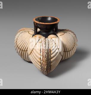 Art inspiré par les aryballos en terre cuite (ballon à huile) sous forme de trois coques, archaïques, fin du 6th siècle avant J.-C., grec, Attique, terre cuite, H. 2 7/16 in. (6,2 cm), vases, inscrits sur la lèvre, 'le garçon est juste'. De telles petites bouteilles détenaient l'huile d'olive utilisée par les athlètes pour nettoyer, les œuvres classiques modernisées par Artotop avec un peu de modernité. Formes, couleur et valeur, impact visuel accrocheur sur l'art émotions par la liberté d'œuvres d'art d'une manière contemporaine. Un message intemporel qui cherche une nouvelle direction créative. Artistes qui se tournent vers le support numérique et créent le NFT Artotop Banque D'Images