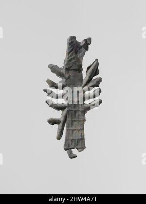 Art inspiré par la figure de plomb d'une déesse avec une lance et l'AEGIS, probablement Athéna, archaïque, 6th–5th siècle avant J.-C., grec, Laconie, plomb, hauteur : 1 7/8 po. (4,8 cm), Miscellaneous-Lead, de petites figurines votives plates de plomb moulé ont été trouvées en grande quantité à l'ancienne, les œuvres classiques modernisées par Artotop avec un peu de modernité. Formes, couleur et valeur, impact visuel accrocheur sur l'art émotions par la liberté d'œuvres d'art d'une manière contemporaine. Un message intemporel qui cherche une nouvelle direction créative. Artistes qui se tournent vers le support numérique et créent le NFT Artotop Banque D'Images