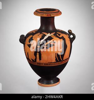 Art inspiré par l'hydrie de terre cuite : kalpis (vase d'eau), classique tardif, 4th siècle avant J.-C., grec, Attique, Terre cuite ; figure rouge, H. 12 po. (30,5 cm), vases, femme assise par un autel et thymiatérion (brûleur à encens) couronné par Eros, satyr et femme avec tympanon (tambourine), et, oeuvres classiques modernisées par Artotop avec une touche de modernité. Formes, couleur et valeur, impact visuel accrocheur sur l'art émotions par la liberté d'œuvres d'art d'une manière contemporaine. Un message intemporel qui cherche une nouvelle direction créative. Artistes qui se tournent vers le support numérique et créent le NFT Artotop Banque D'Images