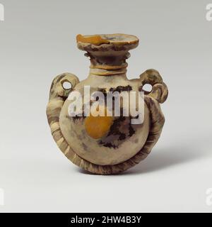 Art inspiré par les aryballos lentoïdes en verre (flacon de parfum), Hellenistic, 4th–3rd Century B.C., grec, verre; Noyau formé, Groupe II, H. 2 po. (5,04 cm) ; D. 1 5/8 po (4,17 cm), verre, semi-opaque vert jaunâtre, avec les mêmes poignées et le cordon de couleur; sentiers et breloques en jaune opaque, et, les œuvres classiques modernisées par Artotop avec une touche de modernité. Formes, couleur et valeur, impact visuel accrocheur sur l'art émotions par la liberté d'œuvres d'art d'une manière contemporaine. Un message intemporel qui cherche une nouvelle direction créative. Artistes qui se tournent vers le support numérique et créent le NFT Artotop Banque D'Images