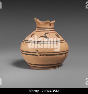 Art inspiré par l'oinochoe en terre cuite (carafe), géométrique, fin du 8th siècle avant-midi–début du 7th siècle avant-midi, grec, attique, terre cuite, H. 3 po. (7,6 cm), vases, sur l'épaule, quatre oiseaux, oeuvres classiques modernisées par Artotop avec une touche de modernité. Formes, couleur et valeur, impact visuel accrocheur sur l'art émotions par la liberté d'œuvres d'art d'une manière contemporaine. Un message intemporel qui cherche une nouvelle direction créative. Artistes qui se tournent vers le support numérique et créent le NFT Artotop Banque D'Images