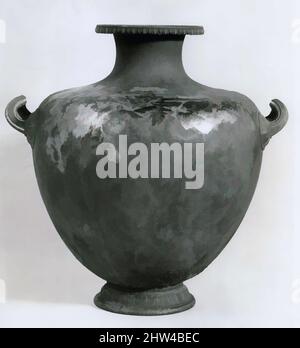 Art inspiré par l'hydrie de bronze (vase d'eau) avec incrustation d'argent, classique, fin du 5th siècle avant J.-C., grec, bronze, argent, H.: 16 3/8 po. (41,6 cm), bronzes, relief sous la poignée: Silhouette aigée, peut-être Artemis, saisissant un cerf, oeuvres classiques modernisées par Artotop avec un peu de modernité. Formes, couleur et valeur, impact visuel accrocheur sur l'art émotions par la liberté d'œuvres d'art d'une manière contemporaine. Un message intemporel qui cherche une nouvelle direction créative. Artistes qui se tournent vers le support numérique et créent le NFT Artotop Banque D'Images