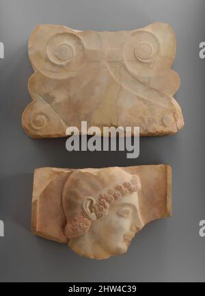 Art inspiré par le Finial d'un stèle de marbre (marqueur de tombe), archaïque, ca. 525 av. J.-C., grec, Attique, Marble, Parian, H. 12 3/8 po (31,5 cm), Pierre Sculpture, la paire de volutes sur cette finale est sculptée avec une sensibilité extraordinaire. L'élément couronnant, qui manque, peut avoir été un, des œuvres classiques modernisées par Artotop avec un peu de modernité. Formes, couleur et valeur, impact visuel accrocheur sur l'art émotions par la liberté d'œuvres d'art d'une manière contemporaine. Un message intemporel qui cherche une nouvelle direction créative. Artistes qui se tournent vers le support numérique et créent le NFT Artotop Banque D'Images