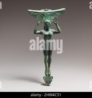 Art inspiré par Bronze Patera poignée sous la forme d'une jeune femme, archaïque, dernier quart de siècle de 6th av. J.-C., grec, Bronze, H. 7 1/4 in. (18,5 cm), bronzes, oeuvres classiques modernisées par Artotop avec une touche de modernité. Formes, couleur et valeur, impact visuel accrocheur sur l'art émotions par la liberté d'œuvres d'art d'une manière contemporaine. Un message intemporel qui cherche une nouvelle direction créative. Artistes qui se tournent vers le support numérique et créent le NFT Artotop Banque D'Images